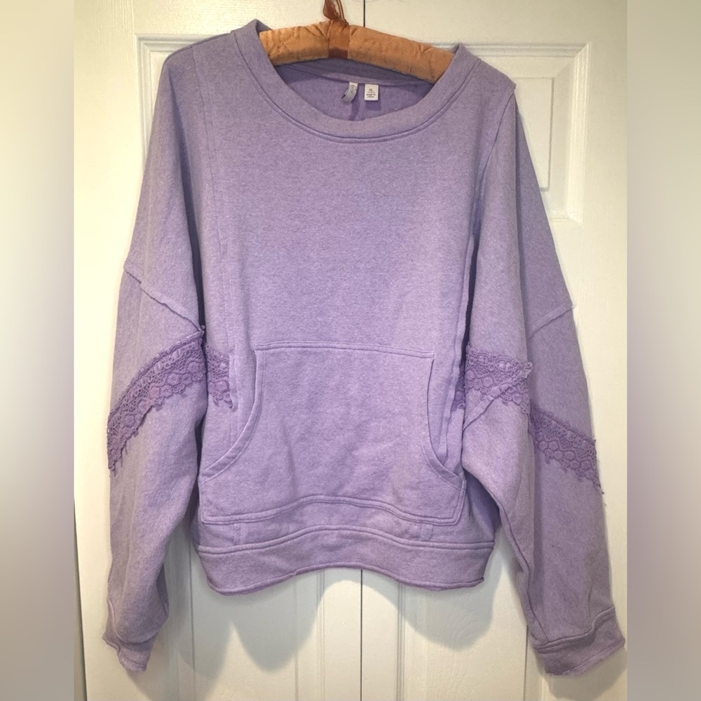C. Est. 1946 boho purple sweatshirt with lace detail. Size XL